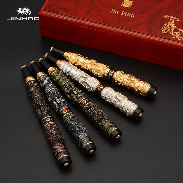 Jinhao Klasik Metal Top Noktası Pen Pen Dragon Relief Trim Rollerball Pen Okulu Öğrenci Ofis Hediyeleri Kırtasiye