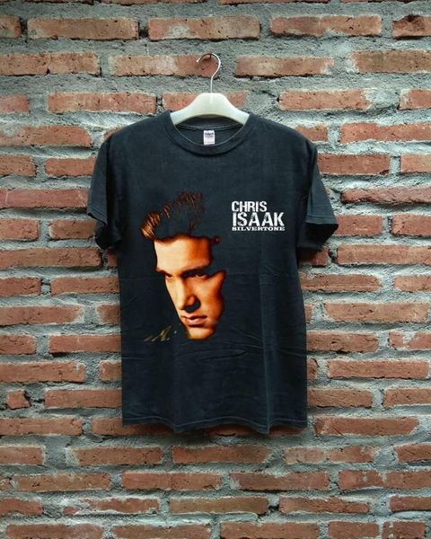 T-shirt da uomo Vtg Rare Chris Isaak Silvertone 1985 Top Black Shirt Usa Sz Reprin