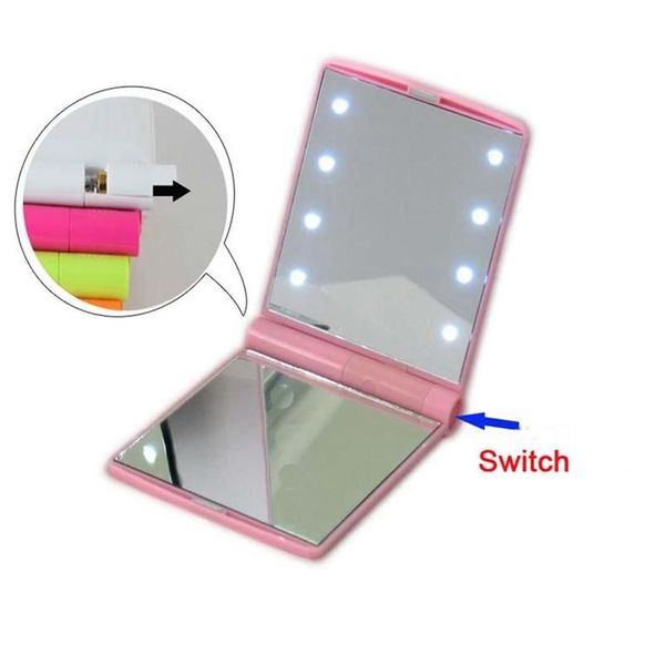 Specchi Led Specchio per il trucco da viaggio Pieghevole Portatile Tasca compatta 8 Luci Illuminate Lady Make Up Lamps Dh0732 Drop Delivery Home Garden Dhxmu