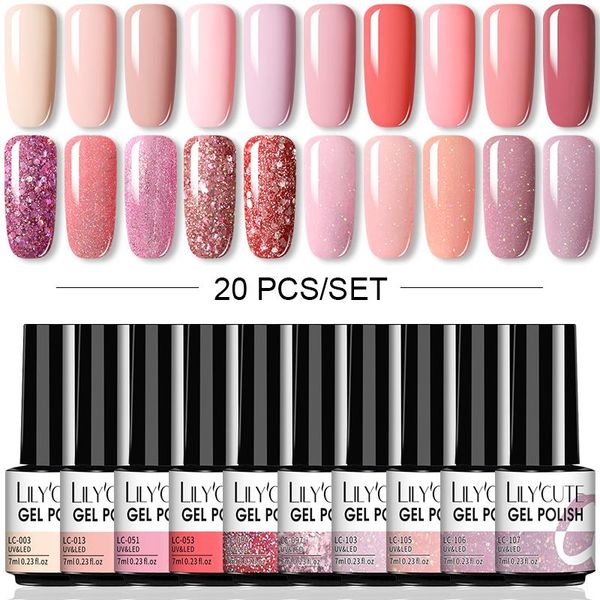 Abiti Lilycute 20pcs/set gel smalto per unghie popolare color rosa rosa in oro permanente manicure immergersi dal kit polacco per chiodo art UV