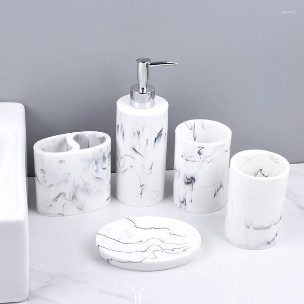 Set di accessori da bagno Accessori da bagno 5PCS Resina Portaspazzolino Dispenser di sapone Tazza per gargarismi Lavabo Bottiglia per lozione Forniture per marmorizzazione