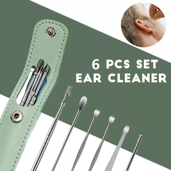 Trimmers 6pcs/Set Ohr Wachspicker Edelstahl Earpick Wachs Remover Piercing Kit Ohrschuh Curette Löffel Pflege Ohrreinigungswerkzeug Ohrreiniger