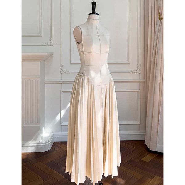 Ärmelloses Kleid für Frauen 2023 Neue Mode Elegante Solide Plissee Midi Kleid Vintage Casual Elastische Taille Y2k Kleid