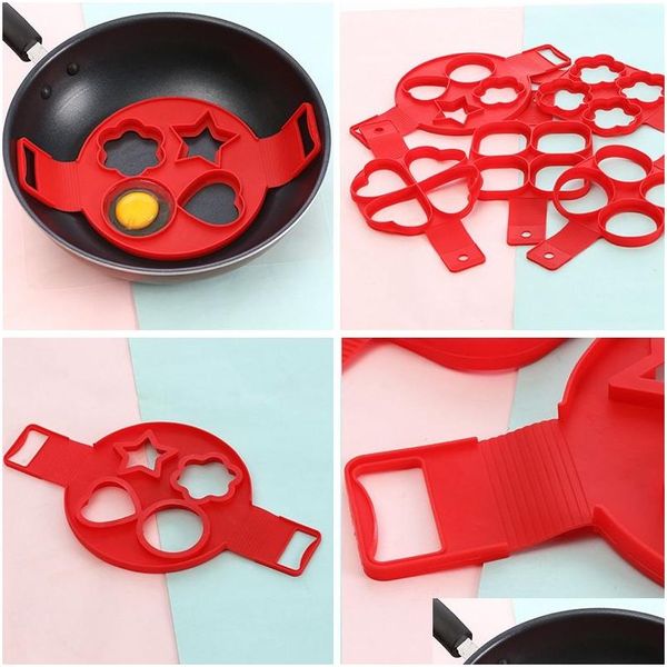 Moldes de cozimento Sile Pancakes Heart Mold Egg Pancake Antiaderente Quatro Furos Ferramenta Diy Acessórios de Cozinha Vtky2379 Drop Delivery Home Gard Dhqmc