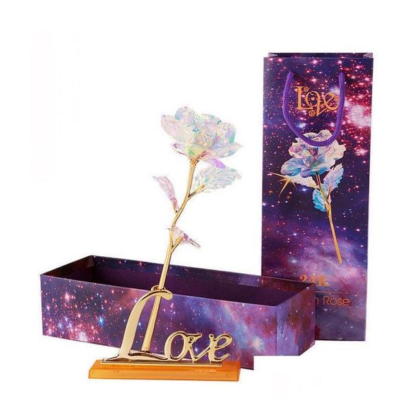 Ghirlande di fiori decorativi Lamina d'oro placcata Rosa Lampeggiante Fiore luminoso Decorazione di nozze d'oro Compleanno Festa della mamma San Valentino Boxe Dhsyn
