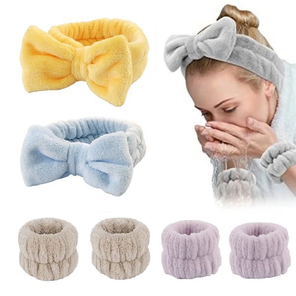 Yüz Yıkama Bilek Bandı Kafa Bandı Polar Cilt Bakımı Bowtie Saç Bandı Bilek Makyaj Duş Teen Girls Head Bands için