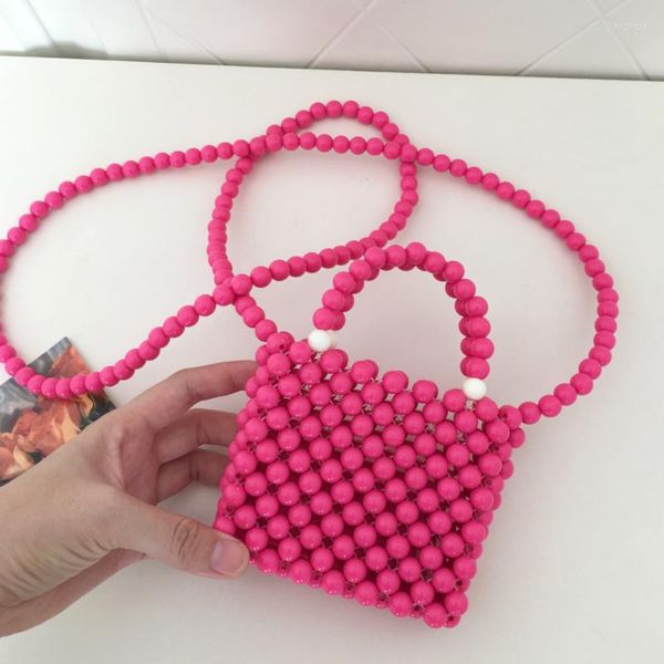 Borse da sera Sac A Main Femme Rose Red Borsa con perline tessute a mano fatte a mano Cute Solid Mini Crossbody per donna 2023 Borsa da donna