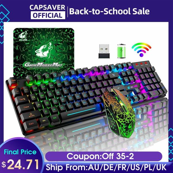 Combos 2.4G Kit de teclado e mouse sem fio Protable LED Backlight 104 Teclado 2400DPI Mouse Gamer Kit para laptop desktop PC computador