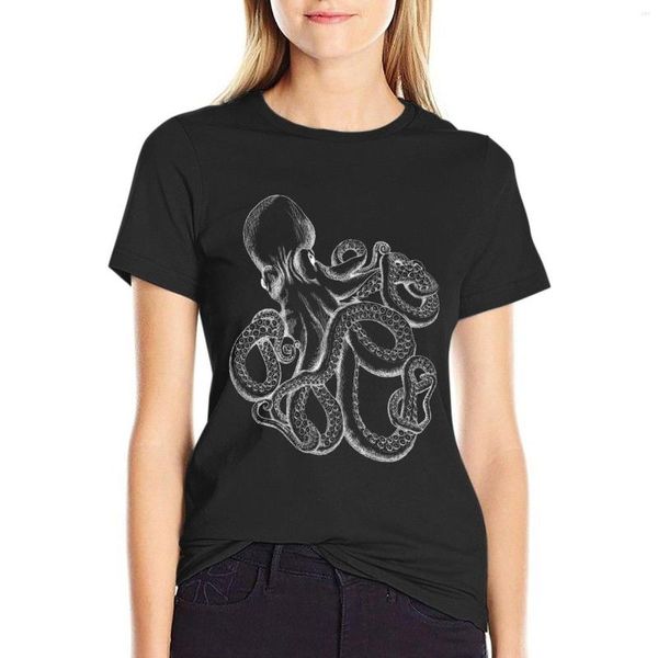 Polo da donna Octopus White Line Art T-Shirt Abbigliamento carino femminile T-shirt a maniche corte Primavera Donna 2023