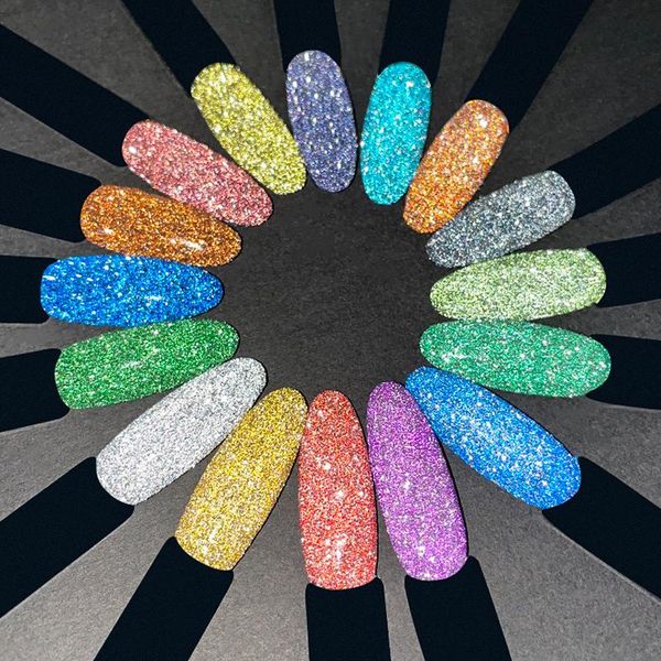 Liquids Boko 50g Novo estilo Explosão Super Flash Flash Acessórios de unhas Refletivas Diamante Glitter Crystal Powder 17 cores