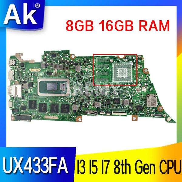 Placa -mãe UX433FA PROJETA -MOMINA PARA ASUS ZENBOOK 14 UX433F UX433FN U4300F UX433 LAOTOP PRINCIPAL PRINCIPAL I3 I5 I7 8th Gen CPU 8GB 16GB RAM RAM