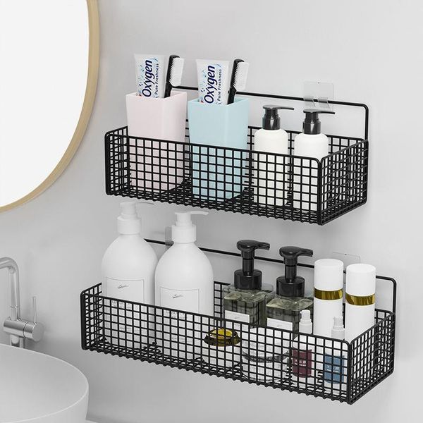 Banyo Rafları Siyah Duvara Monte Banyo Raf Duş Şampuan Raf Tuvalet Aksesuarları Mutfak Ücretsiz Punch Sınırlı Depolama Sepeti 230530