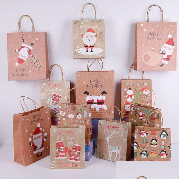 Confezione regalo Bella Natale Sacchetto di carta Kraft Imballaggio creativo Ecofriengly Borse per negozi Borsa portatile per vacanze Consegna a goccia Giardino domestico Dhxzv