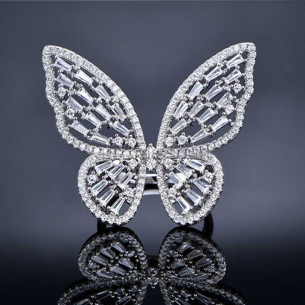 Anelli a fascia Personalità della moda Fata Farfalla Anello aperto Anello di neve Gioielli Anello di fidanzamento davvero luminoso ed elegante J230531