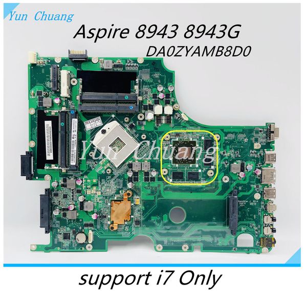 Motherboard Da0zyamb8d0 MBR6S06001 MB.R6S06.001 PARA ACER ASPIRO 8943 8943G Laptop Motherboard HD 5850 GPU DDR3 4 Suporte de slot de memória i7 apenas