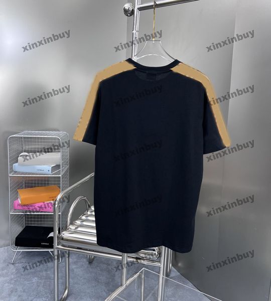 xinxinbuy Men designer Tee t shirt 23ss xadrez ombro Ribbon Letter tecido jacquard manga curta algodão feminino branco preto amarelo S-XL