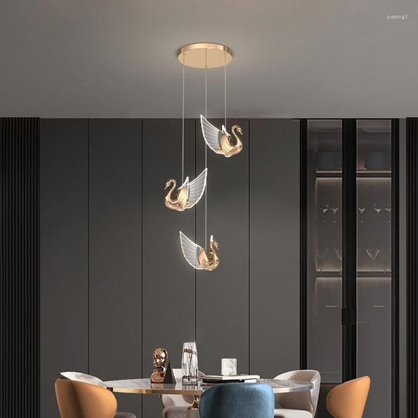 Luminárias pendentes luz moderna designer de luxo lâmpada de restaurante lustre de cabeceira simples cisne escada iluminação barra mesa 2023