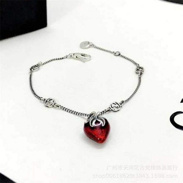 gioielli firmati bracciale collana anello goccia colla fragola 925 per il tempo libero fatto nappa tridimensionale a forma di cuore delle donne anziane Bracciale di alta qualità