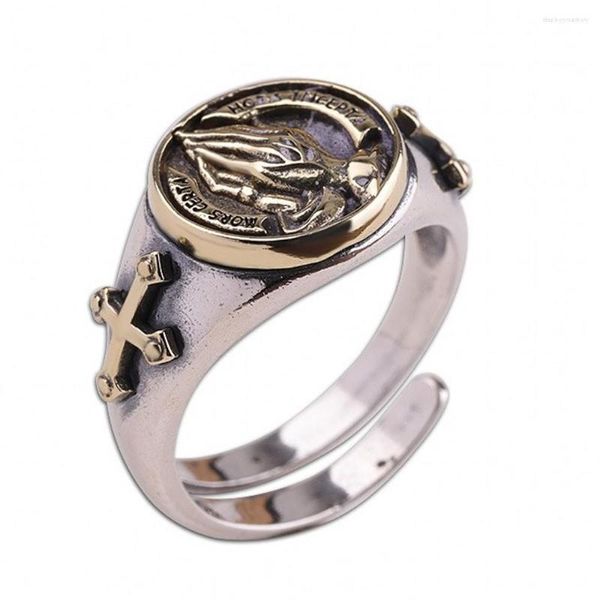 Cluster Rings Thai Silver Boutique Ring S925 Sterling Jewelry Unisex Mano di preghiera da uomo e da donna