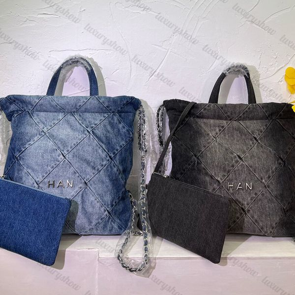 Zaino piccolo di design di alta qualità Zaino di grande capacità Donna Borsa trapuntata in denim blu Borsa di lusso Borsa a tracolla con tracolla a doppia catena Borsa per il trucco