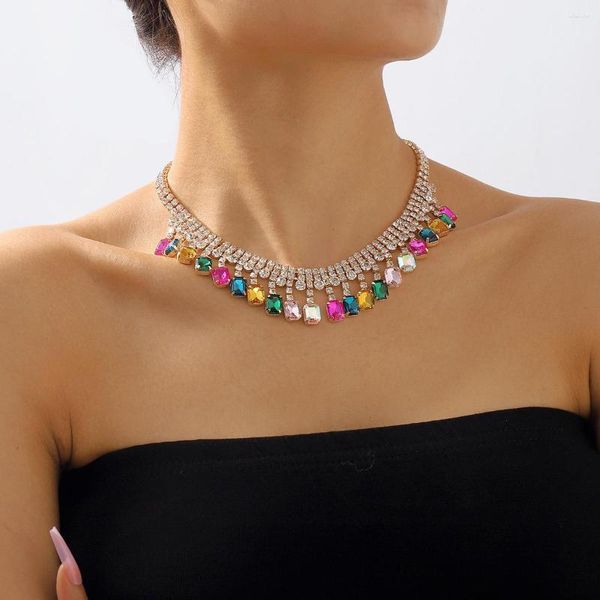 Anhänger Halsketten KMVEXO Luxus Mehrfarbige Kristall Aussage Choker Halskette Für Frauen Strass Kragen Lätzchen Hochzeit Party Schmuck