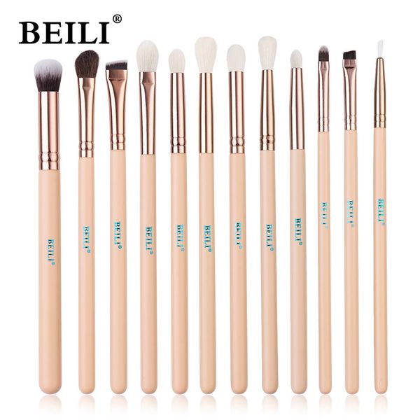 Pennelli BEILI Professional 1215 pezzi Set di pennelli per trucco Pink Rose Golden Eye Pennelli per sfumatura di capra naturale Ombretto Eyeliner Sopracciglio