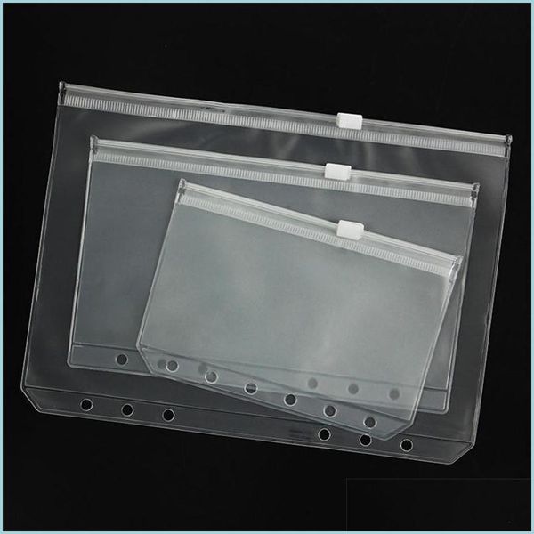 Archiviazioni Forniture A5/A6/A7 PVC REGLIO DELL'ACCOLO PVC ER Clear Zipper Storage Borse a 6 fori borse di cartoleria impermeabile Office Documento portatile Doccia DH1AX