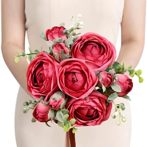 Flores decorativas buquê de noiva Pretty Never Fade 10 Heads Sala de estar Solo de flor Rosa Artificial Flor