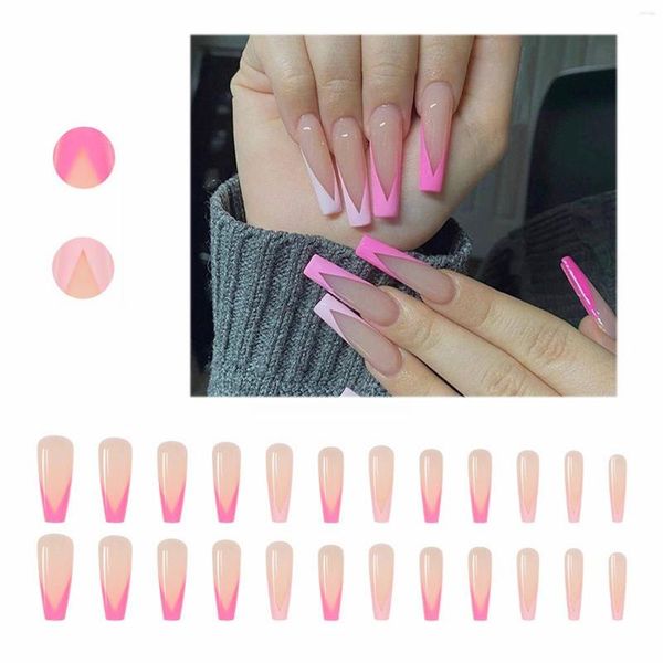 Unghie finte French Manicure European And American Long Ballet Nail Wearing Patch Kit finto finito rosa