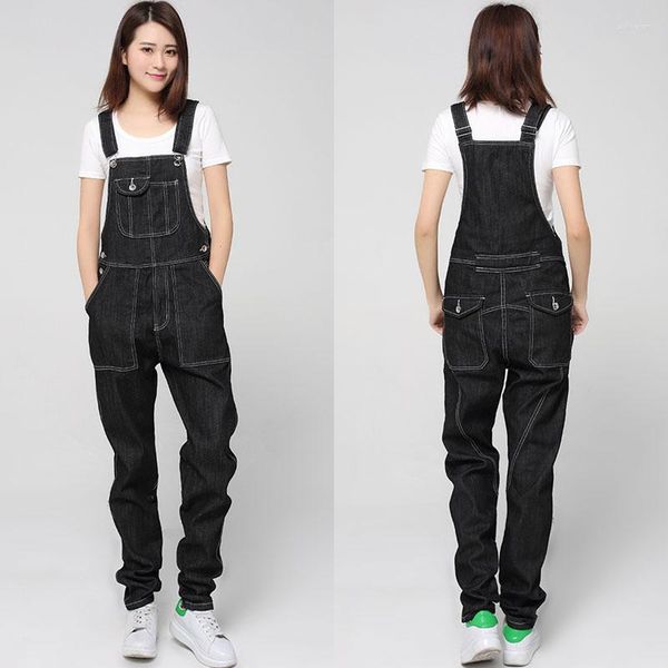 Damen-Overalls, europäischer und amerikanischer Stil, lockere Denim-Overalls, kleine Füße, schwarze Trägerhose, Damen, Modis, große Jeans