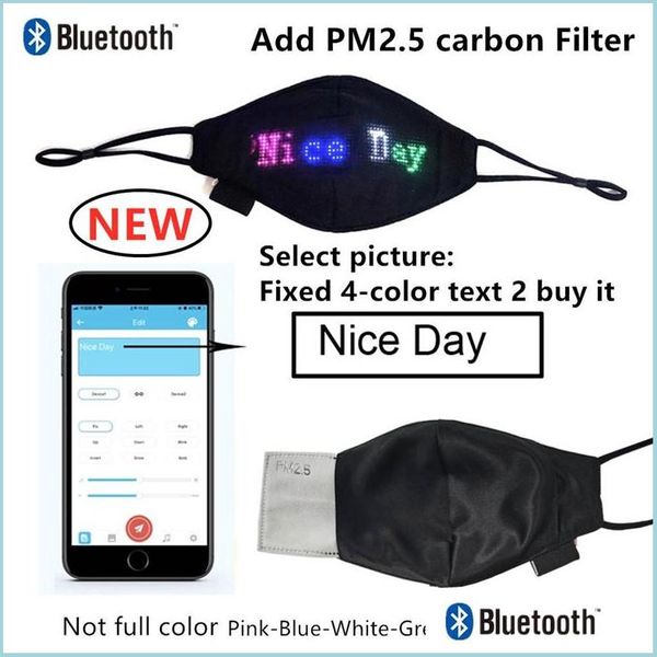 Tasarımcı Maskeleri LED Işın Maskesi Bluetooth PM2.5 Filtre Cep Telefonu Uygulaması Düzenleme Desen Desenli Hediye Drop Dhhyz