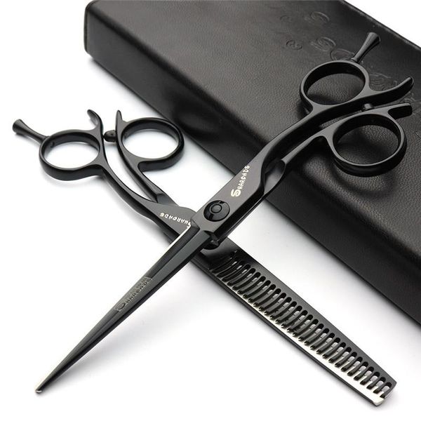 Ferramentas conjunto de corte de cabelo com pente navalha 6 Polegada preto 440c aço inoxidável profissional salão cabeleireiro ferramentas tesoura de desbaste cabelo