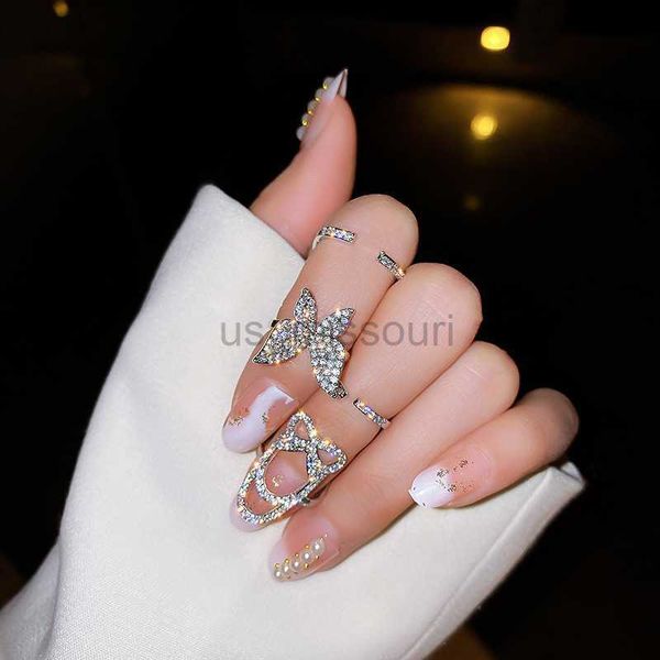 Band Ringe Mode Gothic Metall Schmetterling Nagel Ringe für Mädchen Frauen Punk Strass Fingerspitze Schutzhülle Zappeln Ring Schmuck J230531