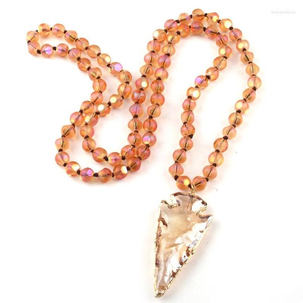 Collana con punta di freccia annodata in cristallo con sfaccettature lunghe per gioielli tribali bohémien
