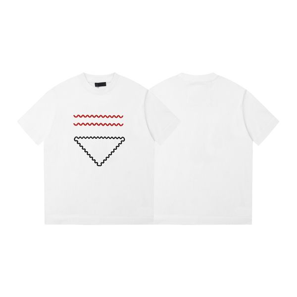 23 ss New man a magliette magliette da ricamo curva a onda tees triangolare t-shirt a maniche corte sciolte donne top polo polo di alta qualità da xs a l bianco e nero