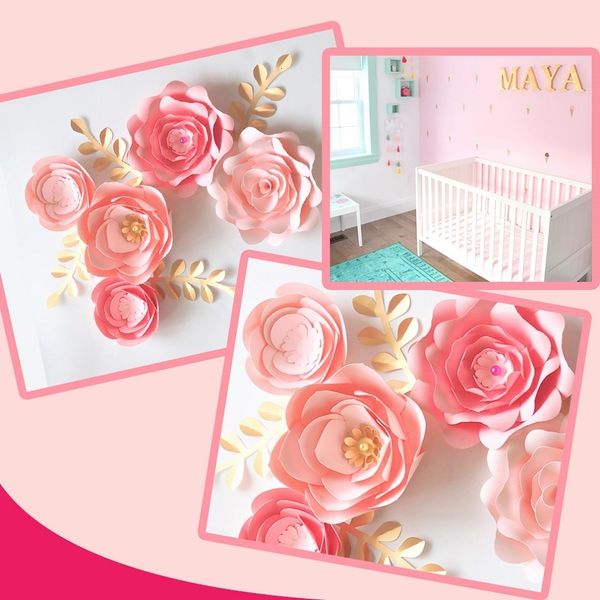 Greante floral falsa papel flores decoração de parede decoração rosa flor de flor de bebê mesa de chá de bebê de sobremesa Cenário de cenário de meninas artesanato decoração decoração de casa Dropship 230530