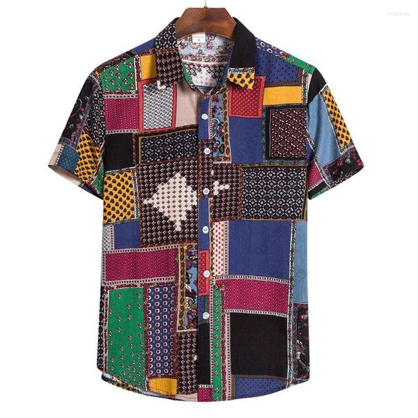 Männer Casual Hemden 2023 African Ethinic Print Hemd Männer Camisa Masculina Kurzarm Baumwolle Leinen Strand Hawaiian 5XL
