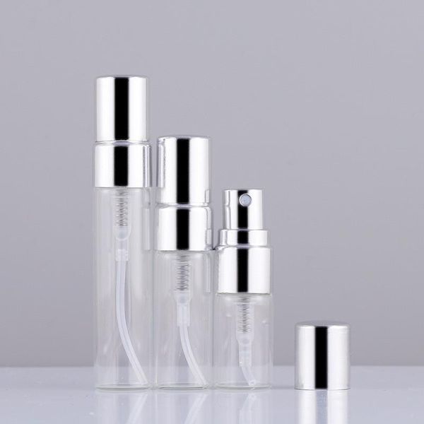 Flasche 50 teile/los 2 ml 3 ml 5 ml 10 ml Parfüm Spray Flasche Reise Dünne Glas Leere Kosmetik Flaschen mit Aluminium Pumpe