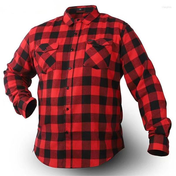 Men's Casual Shirts Men Plaid Shirt Autumn American Vintage Red And Black Checked Flannel Homme