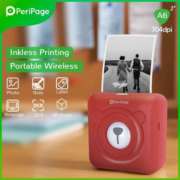 Yazıcılar Peripage A6 304dpi Mini Fotoğraf Yazıcı Cep Çıkartma Yazıcı Machin Mobil Android iOS Hediyeler Yazıcı Self Yapısal Kağıt