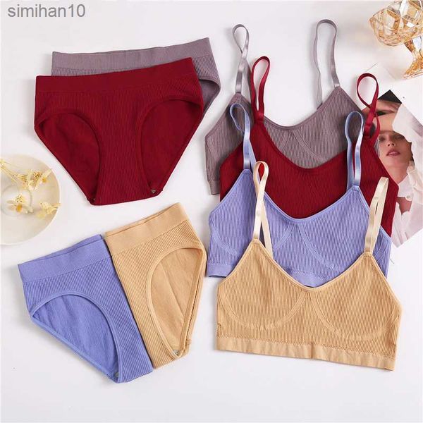 Бруки трусики 2pcs/set Женщины плавные трусики для бюстгальтеров Sex sexy Start Sport Bra Bra Thong Стиль трусики Bralette Top Top Set Set L230518