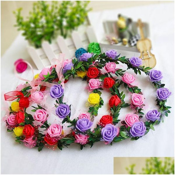 Coroas de flores decorativas Coroa de flores Bohemian Head Crown Rattan Garland Festival Casamento Nupcial Floral Tiara Touca Parte Dhuiz