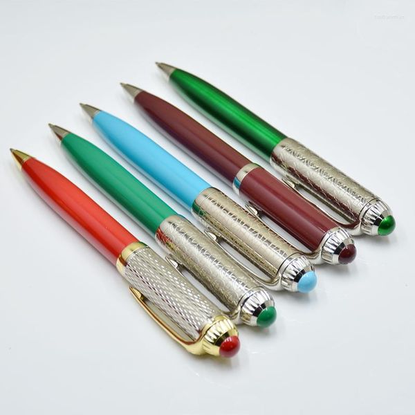 Ca Luxus-Kugelschreiber-Design, silberfarbenes Metall-Gridding-Kugelschreiber, hochwertiges Schreib- und Schreibwaren-Geschenk, glattes Schreiben mit Edelstein oben