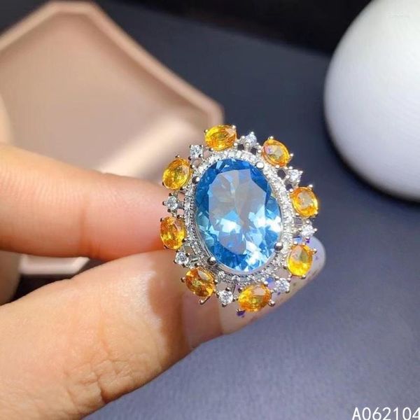 Küme halkaları kjjeaxcmy ince mücevher 925 Gümüş kakma doğal mavi topaz sarı safir kadınlar vintage zarif ayarlanabilir mücevher