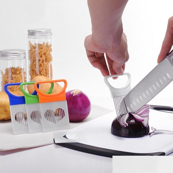 Obst Gemüse Werkzeuge Zwiebel Stecker Edelstahl Slicer Nadeln Kiefer Scheibe Halter Drop Lieferung Hausgarten Küche Esszimmer Bar Dhnz6