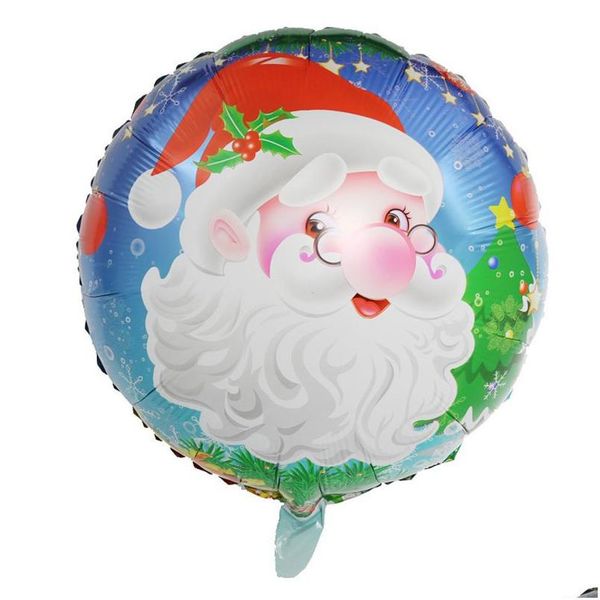 Decorazioni natalizie Palloncino in lamina di alluminio all'ingrosso da 18 pollici Elio rotondo Natale Babbo Natale Pupazzo di neve Stampa palloncini Decorazione per feste V Dhej3