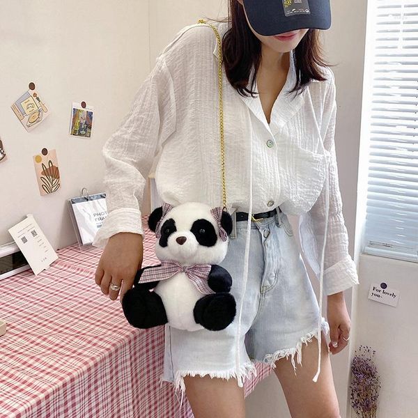 Duffel Taschen Weiche Cartoon Panda Umhängetasche Plüsch Mode Mädchen Puppe Schulter Kette Frauen Telefon Schöne Messenger