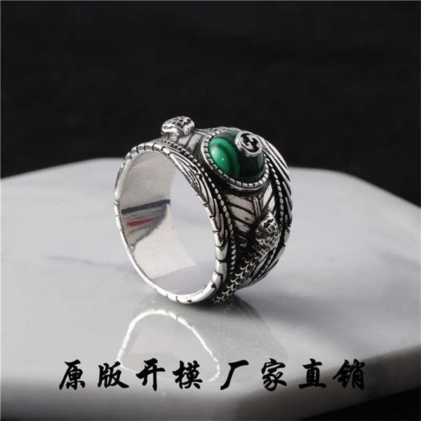 Designer-Schmuck-Armband-Halskette. Alter reiner alter Schlangenkopf-Smaragd-Malachit-Ring mit großzügiger Persönlichkeit, männlich-weiblicher Liebhaber-Hip-Hop-Ring von hoher Qualität