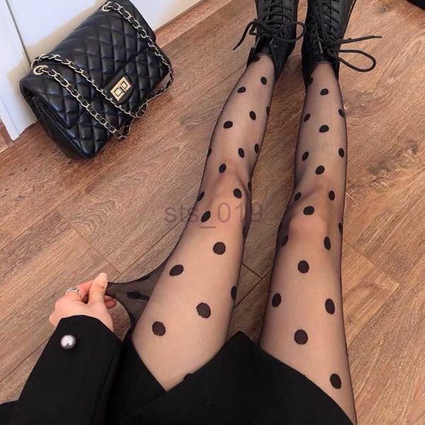 Sexy Meias Sexy Meia Meia Arrastão Sem Costura Feminina Meia-calça Polka Dot Estampado Meia Nylon Preto Branco Boate Feminino Senhora Meia Meia De Seda J2305