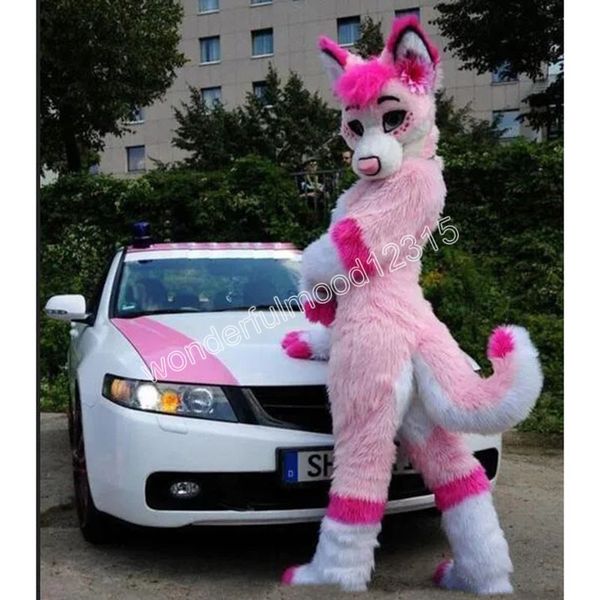 Pink Fursuit Husky Wolf Fox Mascot Costumes Carnival Hallowen Gifts Unisex Adulti Fancy Party Games Outfit Holiday Outdoor Advertising Outfit Suit